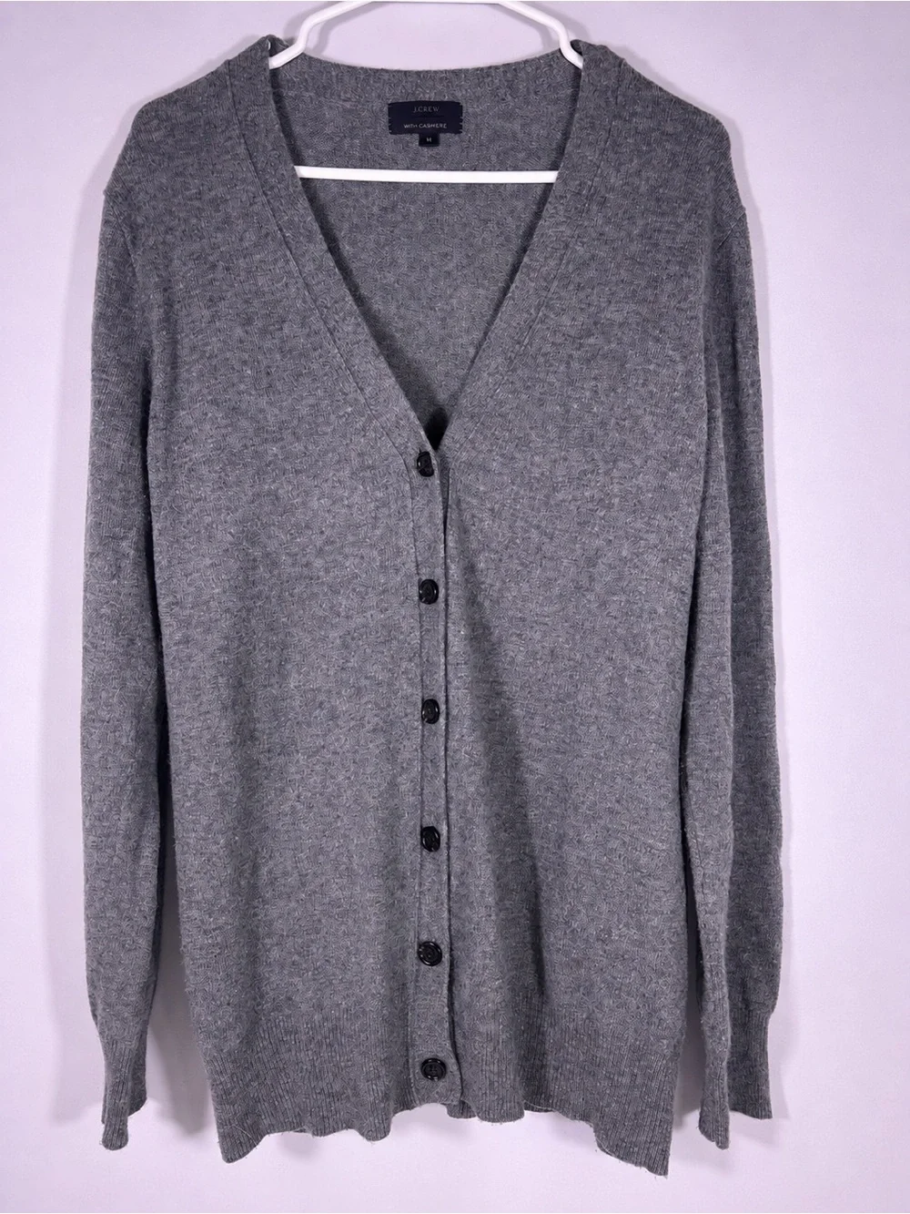 J.Crew Wool Cashmere Long Cardigan Sweater Gray Button Front Medium